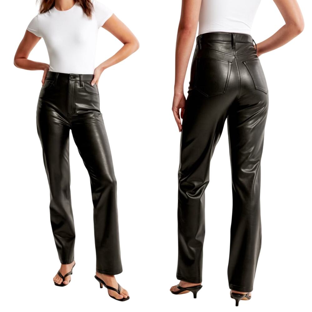 Abercrombie & Fitch The 90s Straight High Rise Pant Faux Leather Black Womens 27